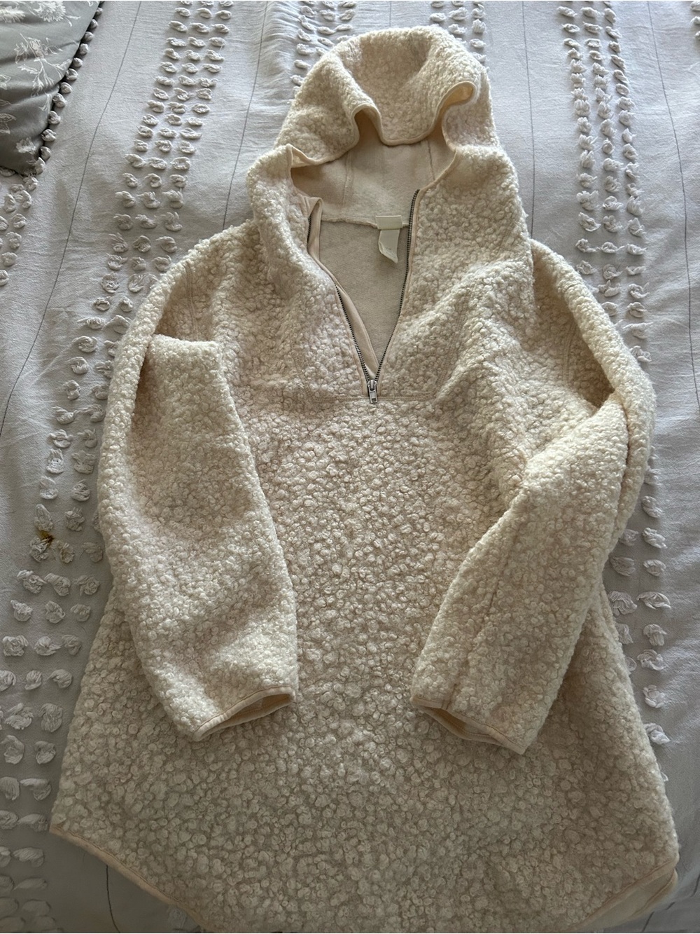 H&M Cream Sherpa Half-Zip Hoodie Jacket